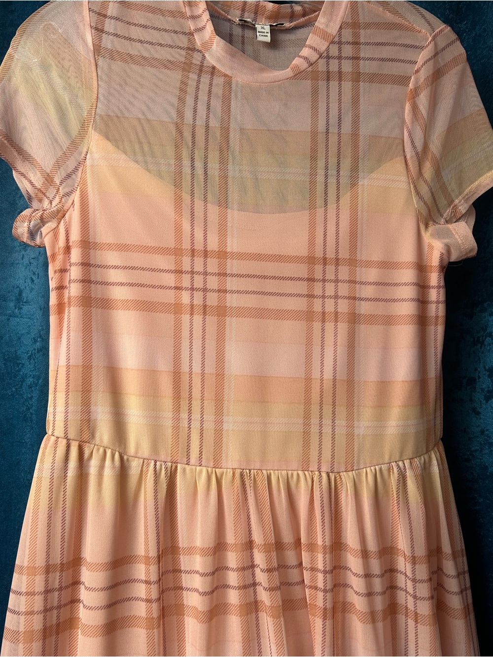 Peach Plaid Short-Sleeve Midi Dress - Picture 2 of 5